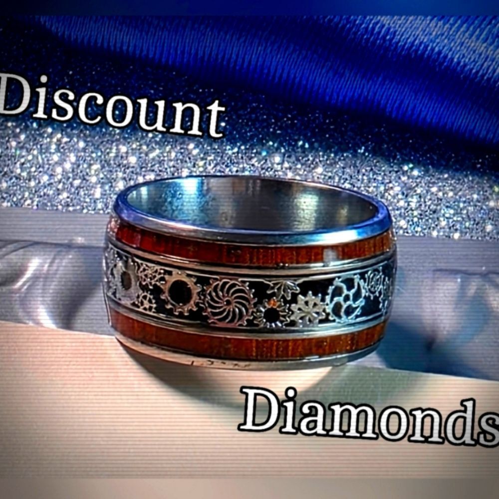 Tungsten Mechanical Gear & Wood Enamel Ring